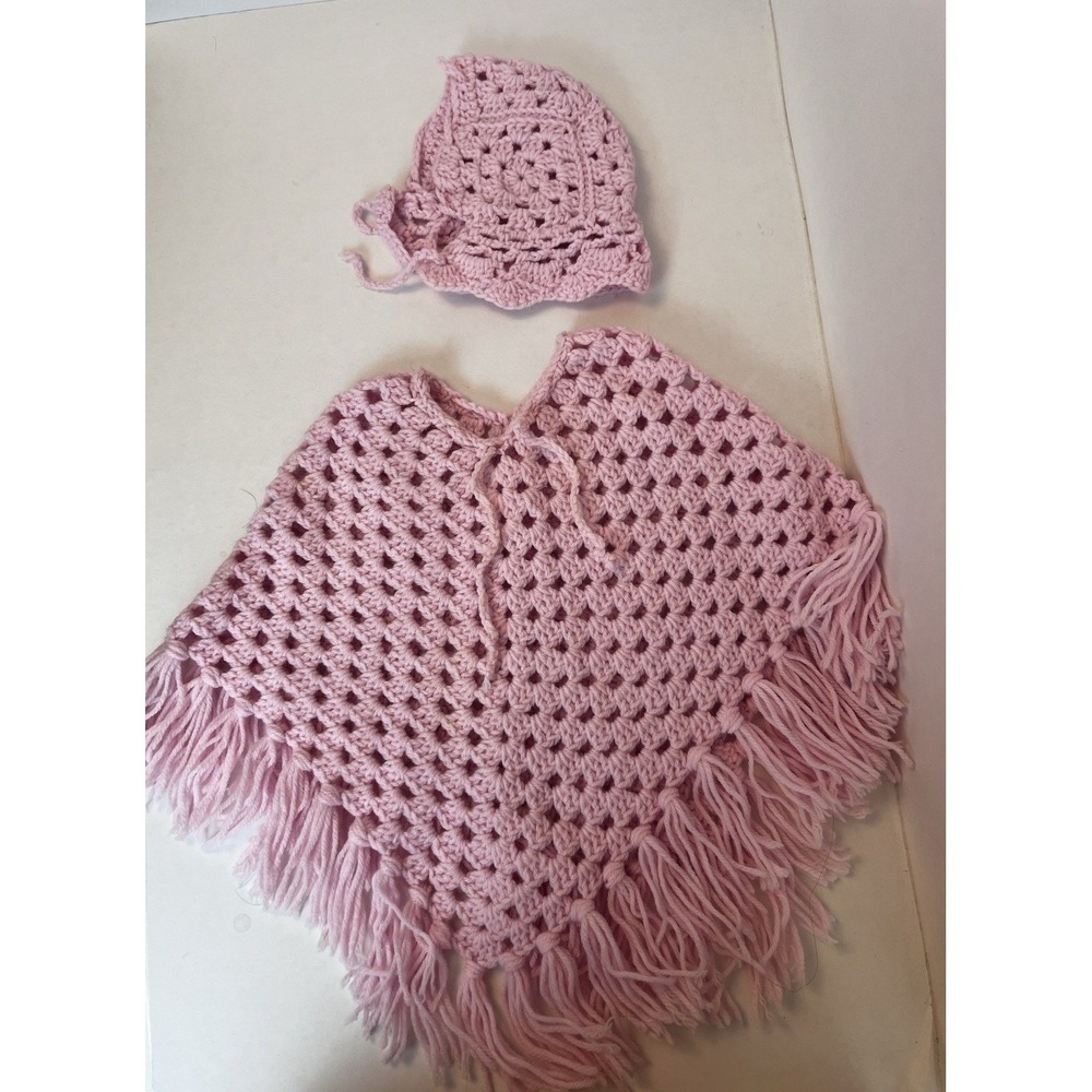 Handmade Baby Pink Poncho & Hat Size 2T